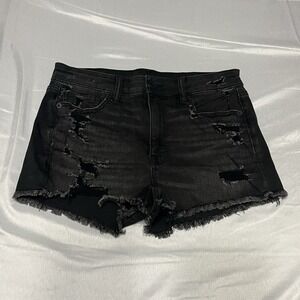 American Eagle Micro Mini Jean Shorts Size 8 High Rise Black Denim Distressed